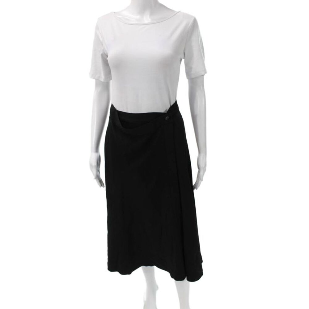 Max Mara Women Wrap Skirt Black Knee Length Acetate Button Size 10